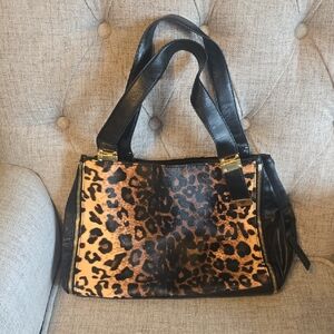 Kate Landry Leopard Print Shoulder Bag with Black Straps